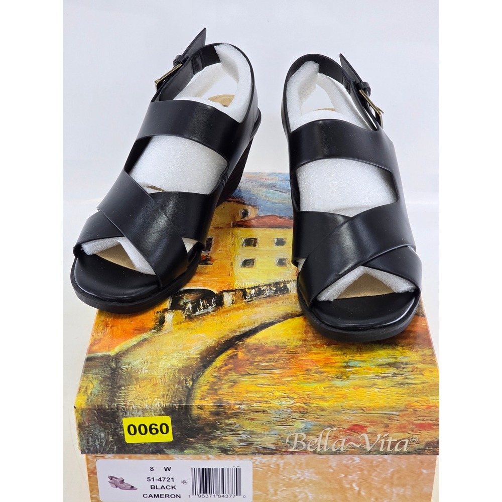 Bella Vita Cameron Sandal Womens 8W Black Block Heel Slingback - New